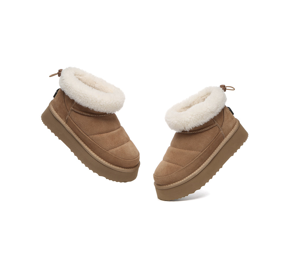 UGG EVERAU Payton Sheepskin Ankle Boots Women Drawstring Platform Winter Shoes