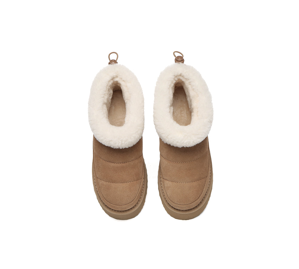 UGG EVERAU Payton Sheepskin Ankle Boots Women Drawstring Platform Winter Shoes