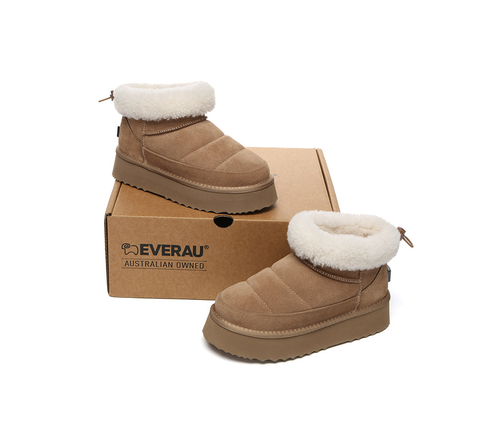 UGG EVERAU Payton Sheepskin Ankle Boots Women Drawstring Platform Winter Shoes