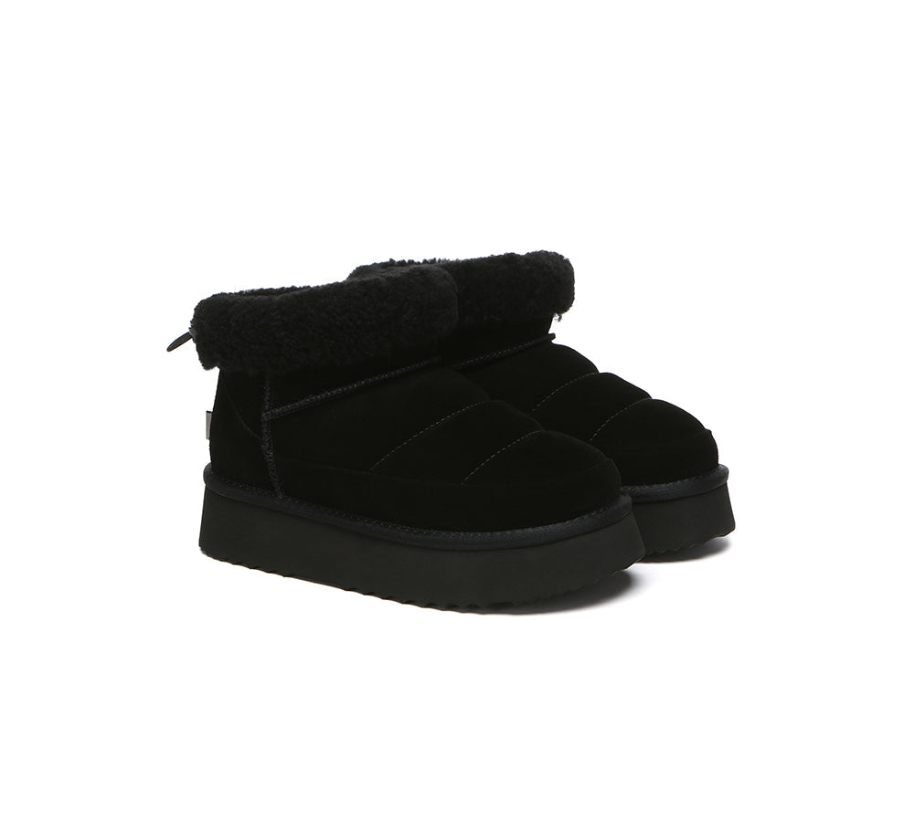 UGG EVERAU Payton Sheepskin Ankle Boots Women Drawstring Platform Winter Shoes