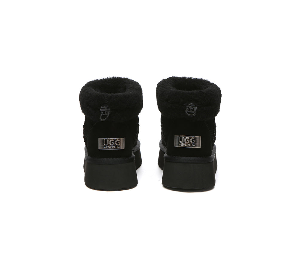 UGG EVERAU Payton Sheepskin Ankle Boots Women Drawstring Platform Winter Shoes
