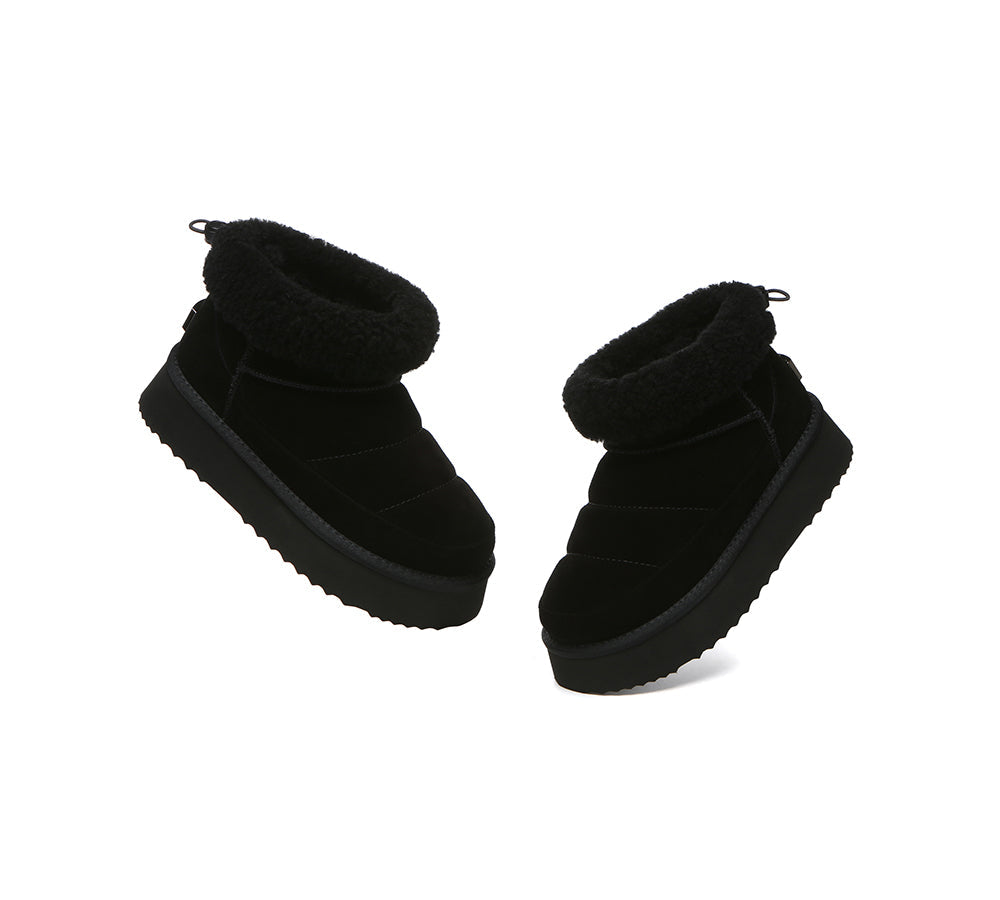 UGG EVERAU Payton Sheepskin Ankle Boots Women Drawstring Platform Winter Shoes