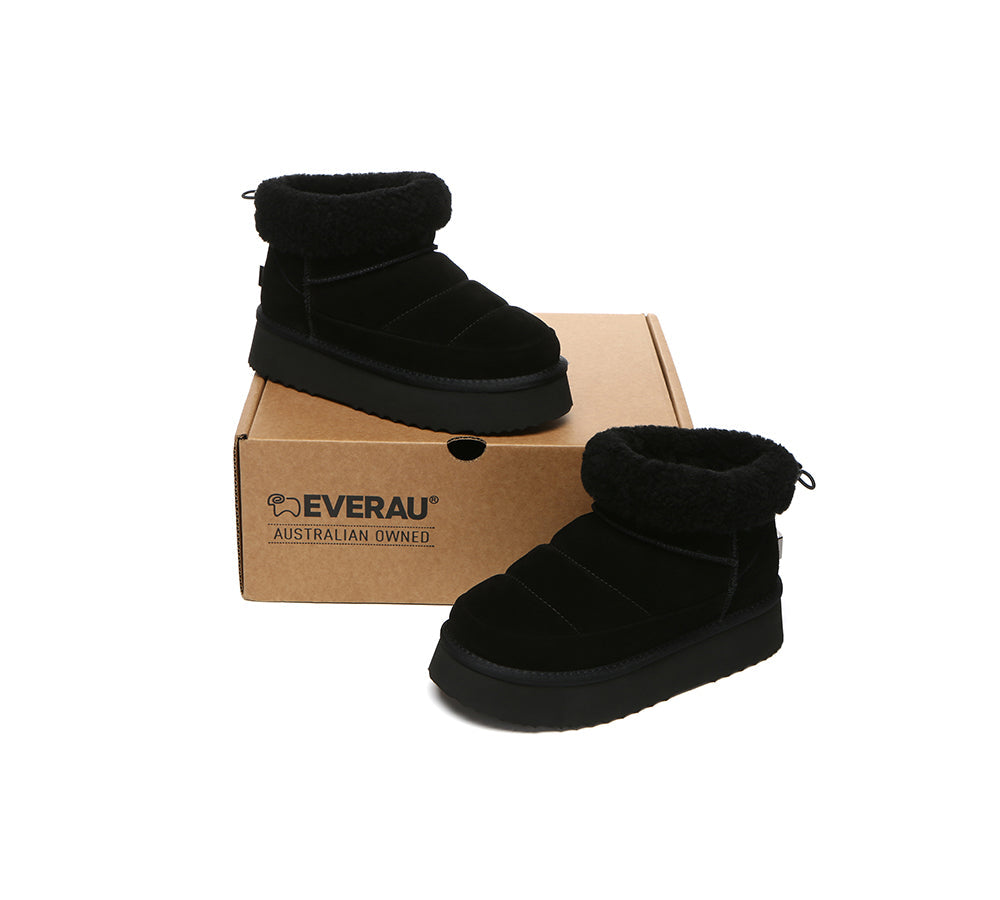 UGG EVERAU Payton Sheepskin Ankle Boots Women Drawstring Platform Winter Shoes