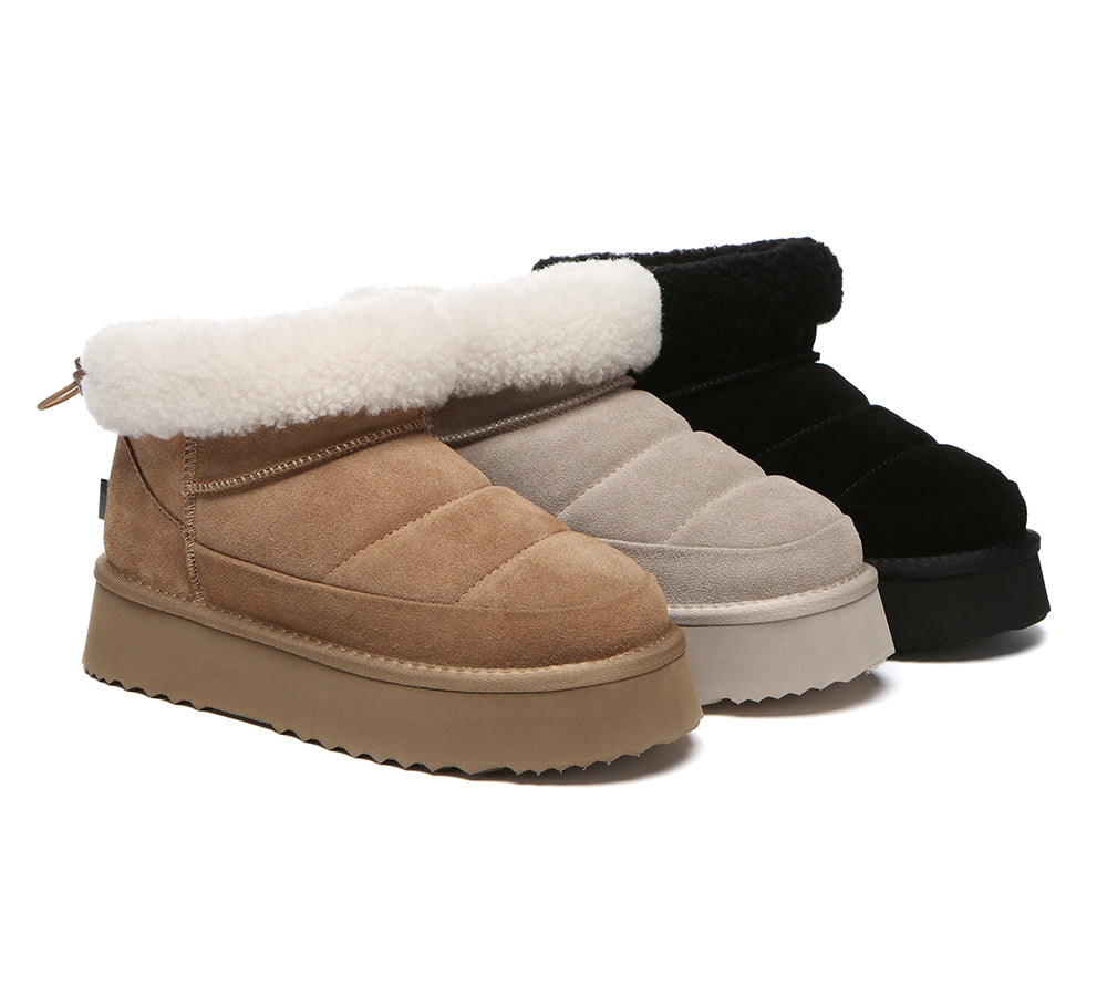 UGG EVERAU Payton Sheepskin Ankle Boots Women Drawstring Platform Winter Shoes