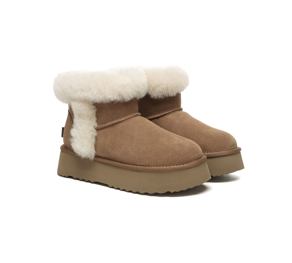 UGG Boots Women Sheepskin Wool Shearling Lined Mini Platform Kazzi