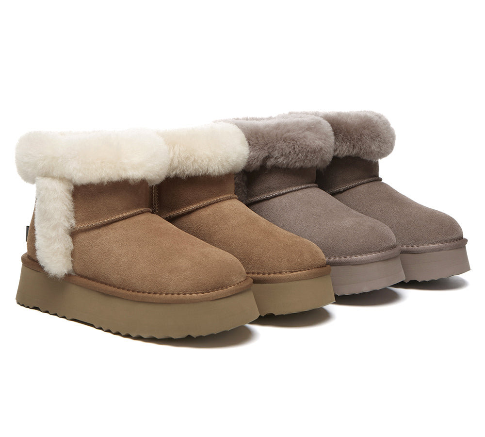 UGG Boots Women Sheepskin Wool Shearling Lined Mini Platform Kazzi