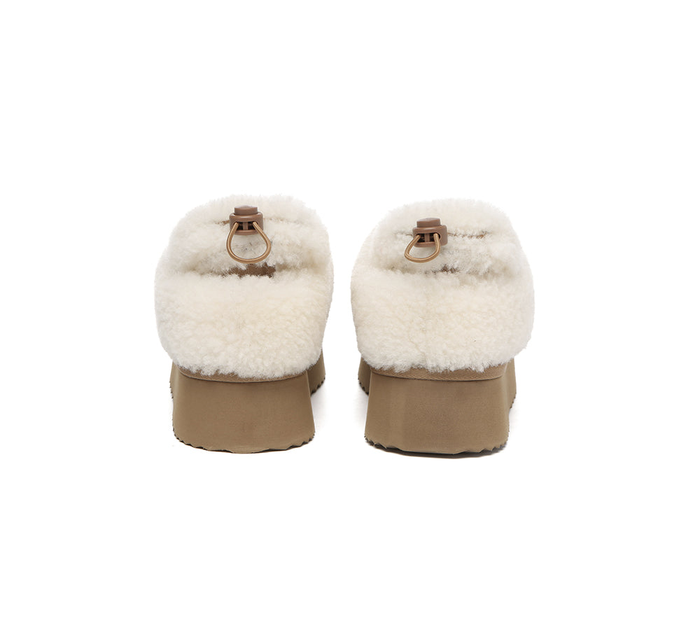 2-Way Style UGG Slippers Women Removable Wool Strap Drawstring Slingback Platform Paige