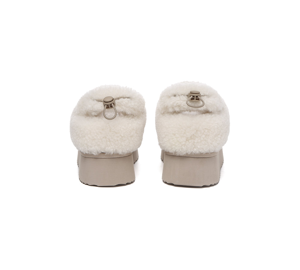 2-Way Style UGG Slippers Women Removable Wool Strap Drawstring Slingback Platform Paige