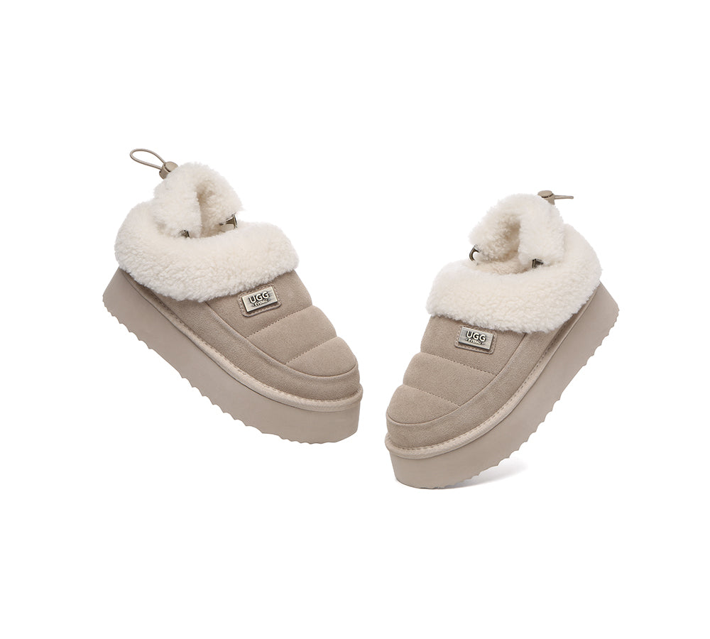 2-Way Style UGG Slippers Women Removable Wool Strap Drawstring Slingback Platform Paige