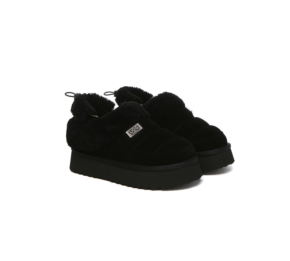 2-Way Style UGG Slippers Women Removable Wool Strap Drawstring Slingback Platform Paige