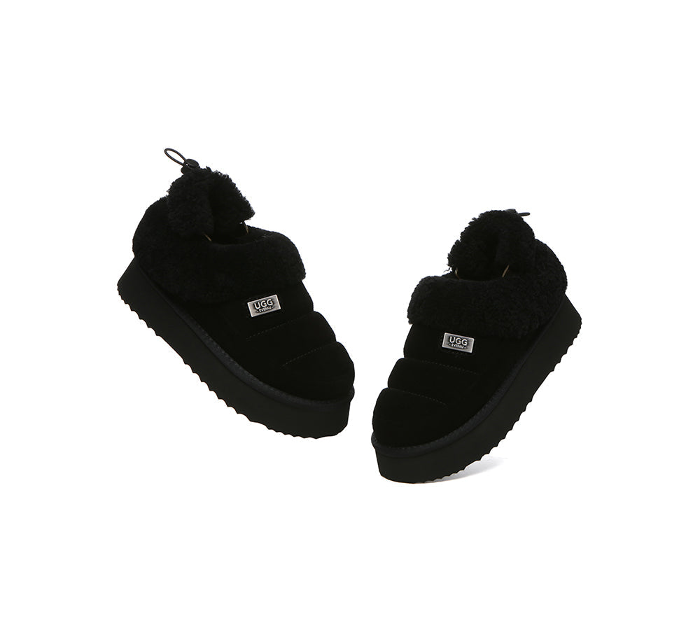 2-Way Style UGG Slippers Women Removable Wool Strap Drawstring Slingback Platform Paige