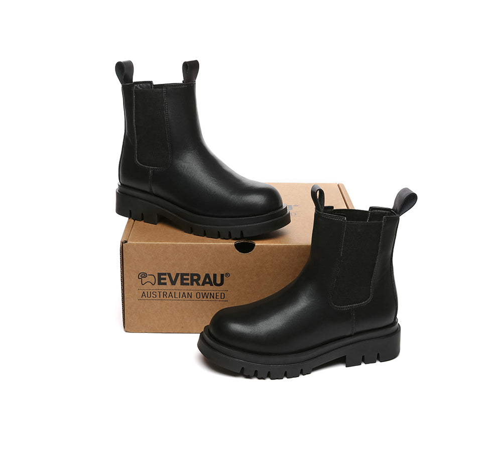 EVERAUĀ® Women Leather Black Chunky Boots Vaneta