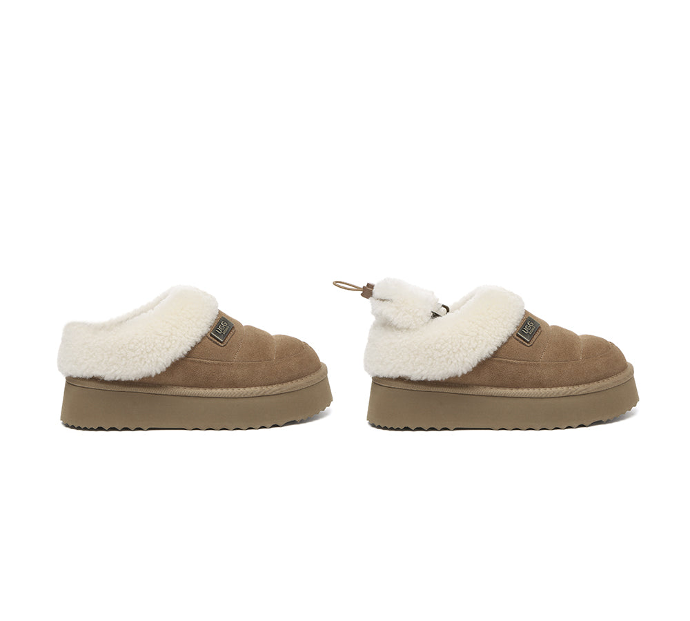UGG EVERAU® 2-Way Style UGG Slippers Women Removable Wool Strap Drawstring Slingback Platform Paige EVERAU