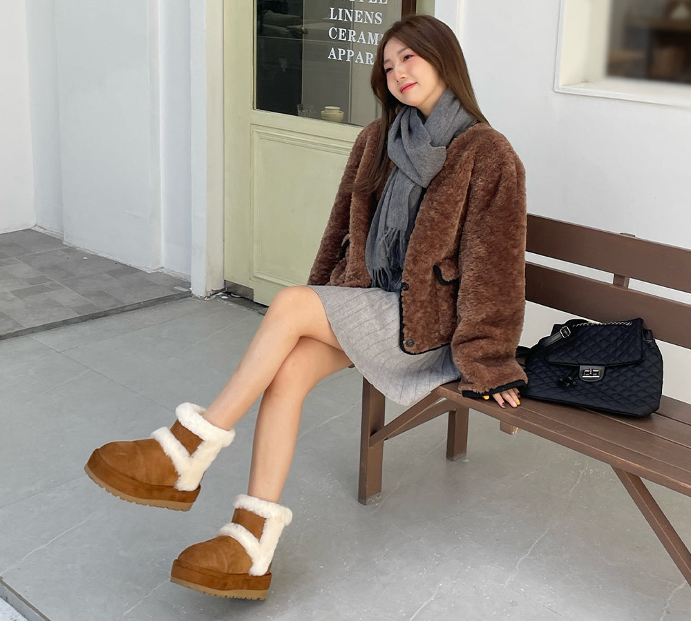 UGG EVERAUยฎ UGG Boots Women Sheepskin Wool Shearling Lined Ankle Platform Udelia EVERAU