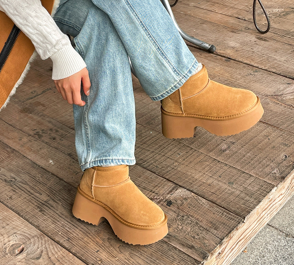 UGG Boots Sheepskin Wool Ankle Chunky Platform Ariel