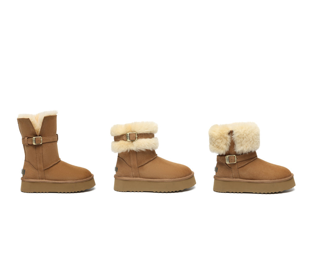 3-Way Style UGG Boots Women Sheepskin Wool Platform Short Valerie