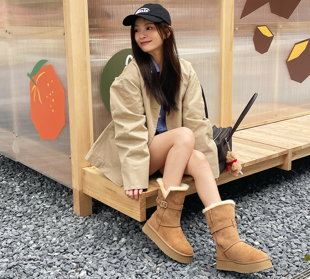 UGG EVERAU® 3-Way Style UGG Boots Women Sheepskin Wool Platform Short Valerie EVERAU