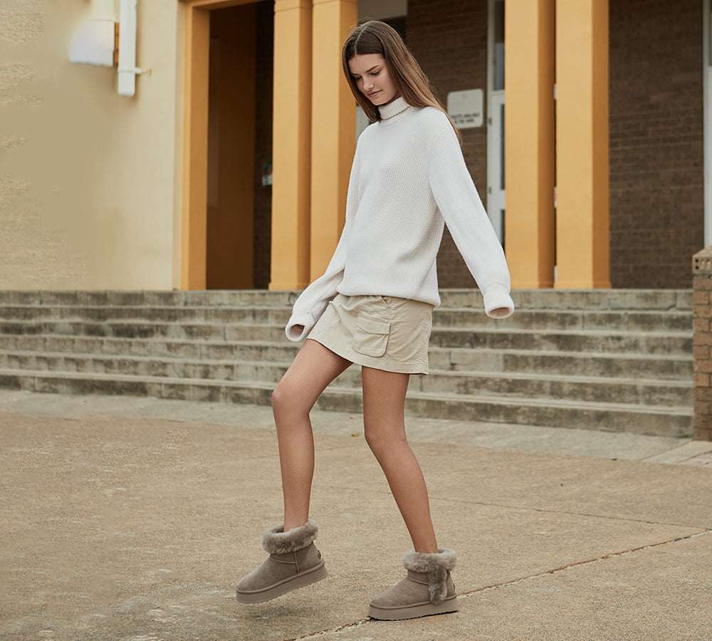 UGG Boots Women Sheepskin Wool Shearling Lined Mini Platform Kazzi