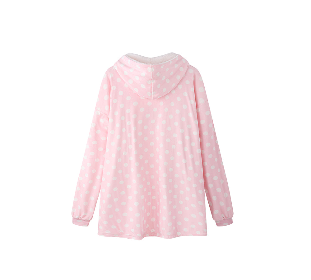 Apparel - Reversible Hoodie Blanket Unisex Pink Polka Dot