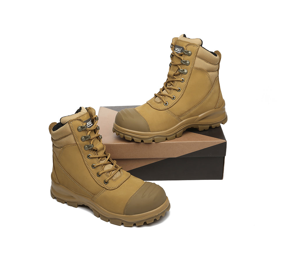 Boots - Work Safety Boots Mens Leo Lace Up Zip Steel Toe With Wool Insoles