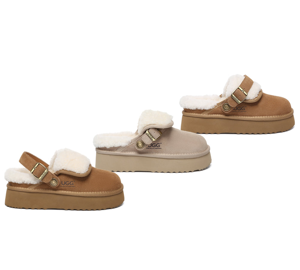 3-Way Style UGG Slippers Sheepskin Wool Slingback Platform Tenley