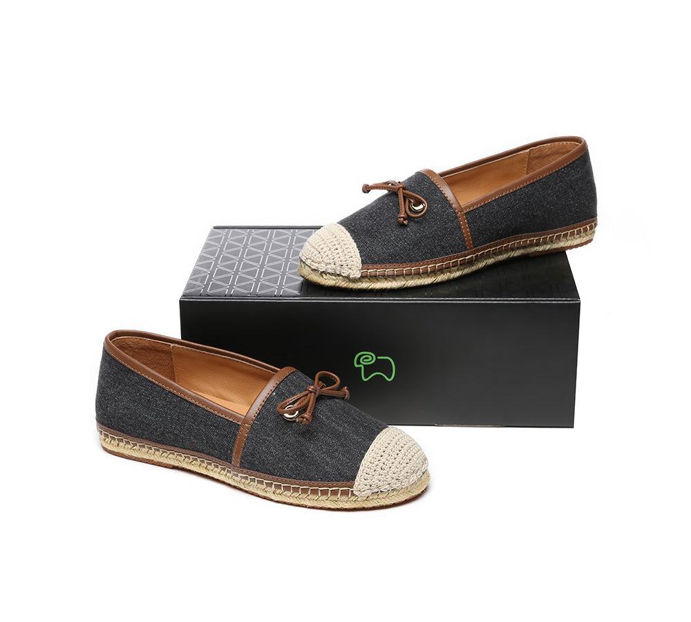 Espadrilles - EVERAU® Women Leather Slip-on Bow Flat Espadrilles Esther