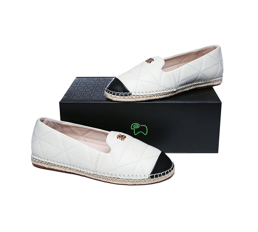 Espadrilles - EVERAU® Women Leather Slip-on Flat Espadrilles Evelyn