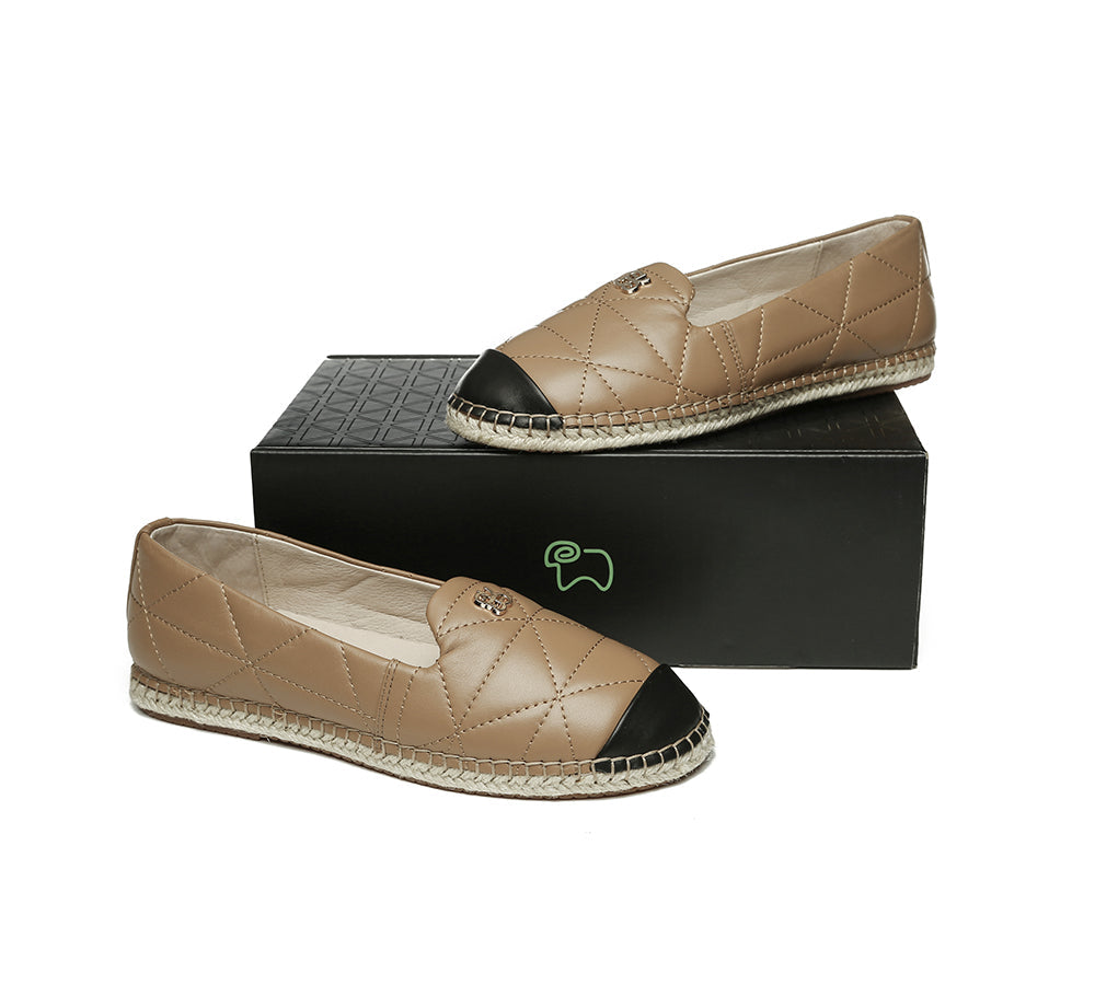 Espadrilles - EVERAU® Women Leather Slip-on Flat Espadrilles Evelyn