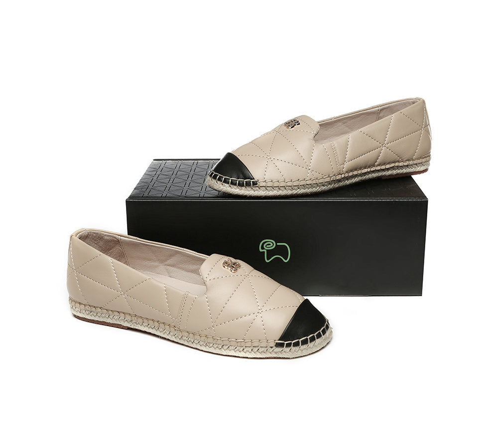 Espadrilles - EVERAU® Women Leather Slip-on Flat Espadrilles Evelyn