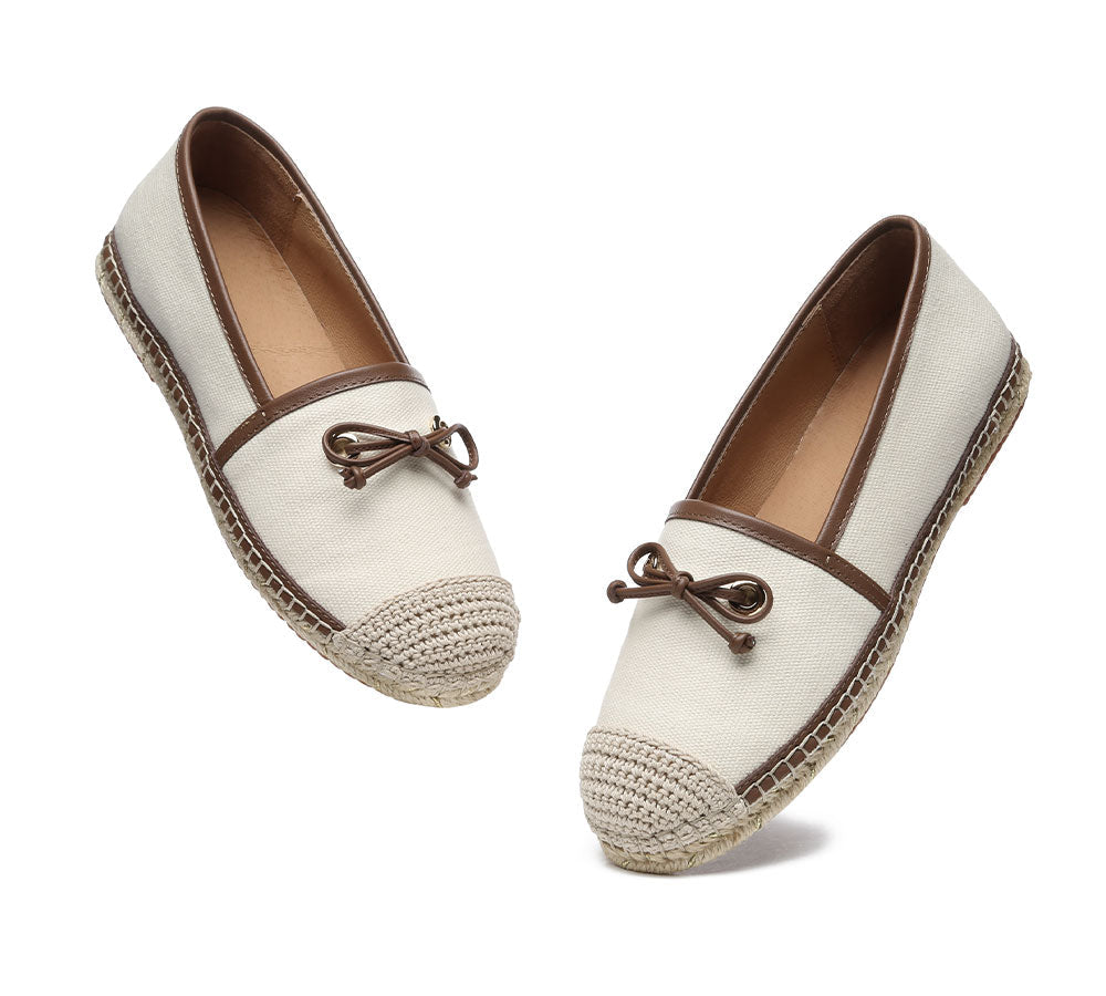 Espadrilles - Women Leather Slip-on Bow Flat Espadrilles Esther