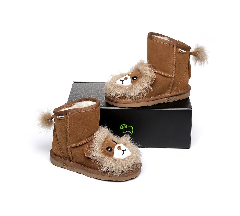 EVERAU® Kids Sheepskin Boots Lion - UGG Boots - Chestnut - AU Kids 6-7 / EU 25 - Uggoutlet
