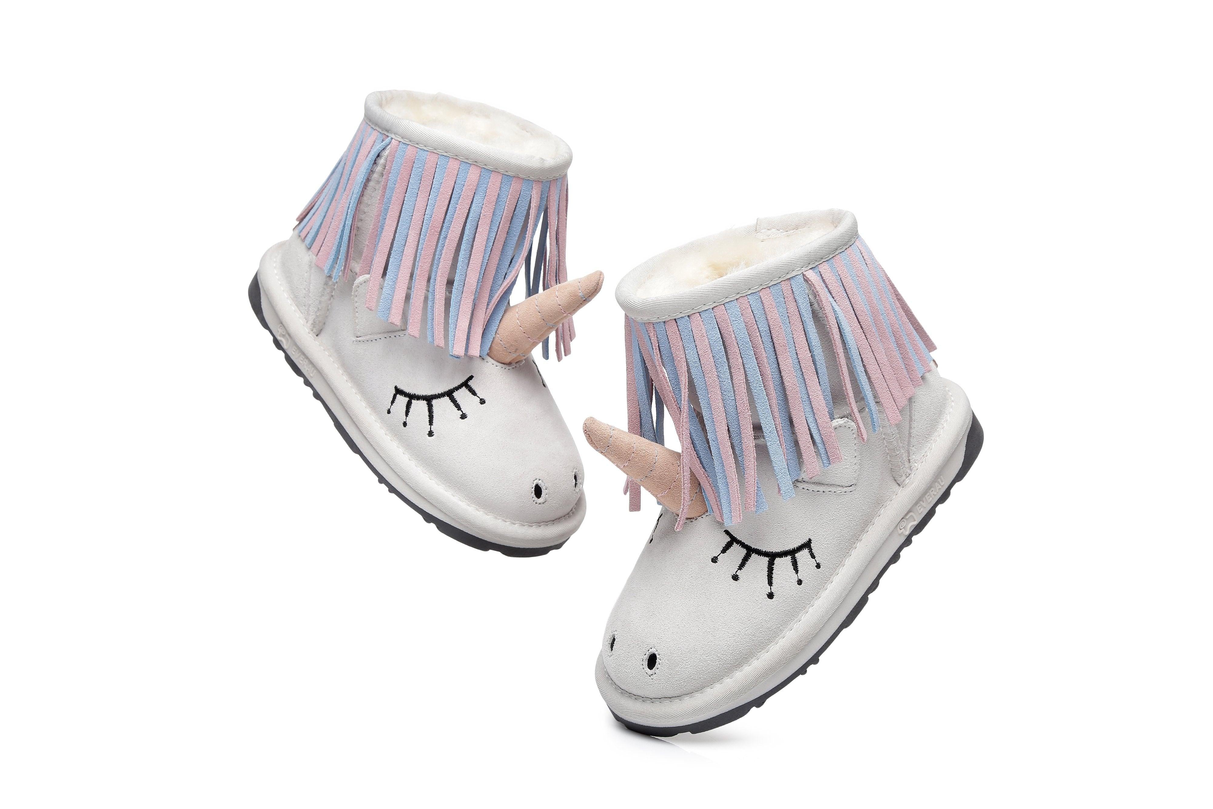 EVERAUĀ® Kids Sheepskin Wool Boots Unicorn - UGG Boots - Sand - AU Kids 6-7 / EU 25 - Uggoutlet