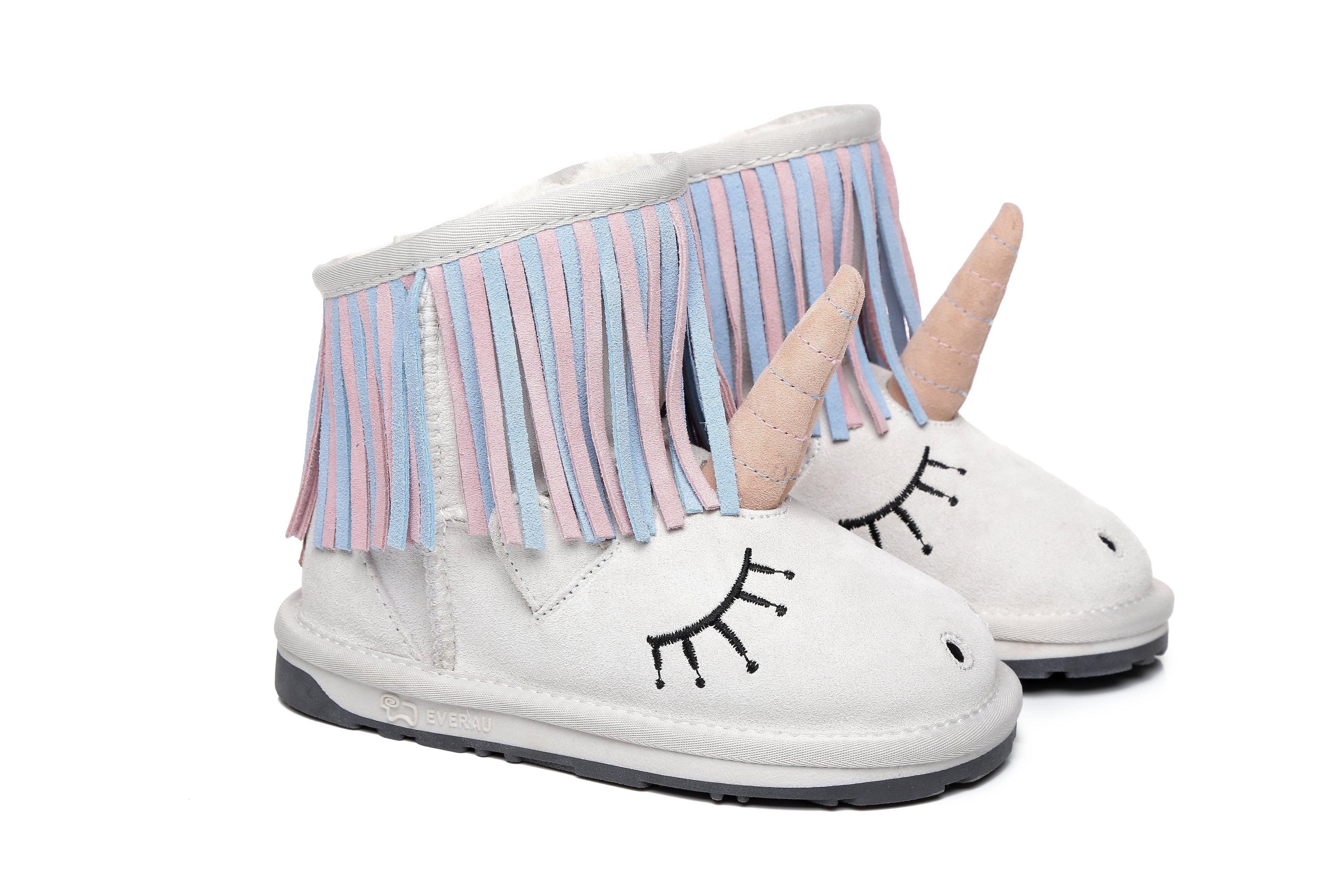 EVERAUĀ® Kids Sheepskin Wool Boots Unicorn - UGG Boots - Sand - AU Kids 6-7 / EU 25 - Uggoutlet