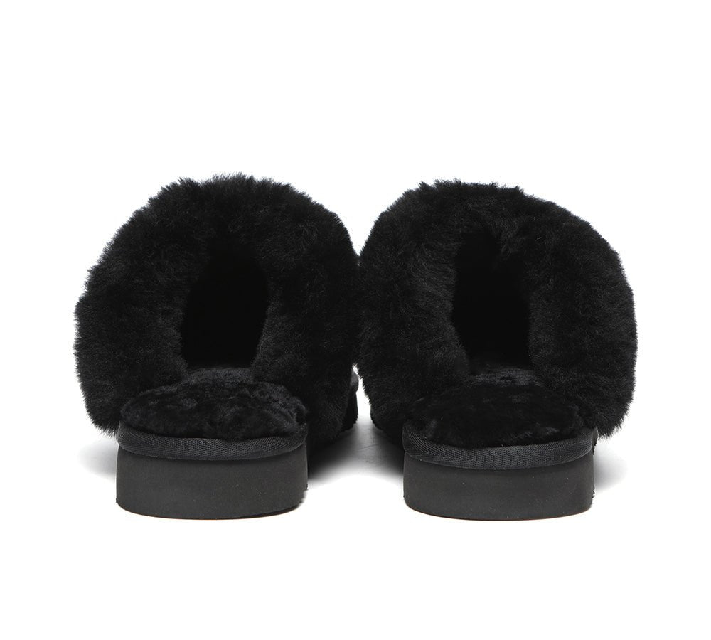 EVERAU® Premium Sheepskin Bow Slipper Women Barbra - UGG Slippers - Black - AU Ladies 4 / AU Men 2 / EU 35 - Uggoutlet