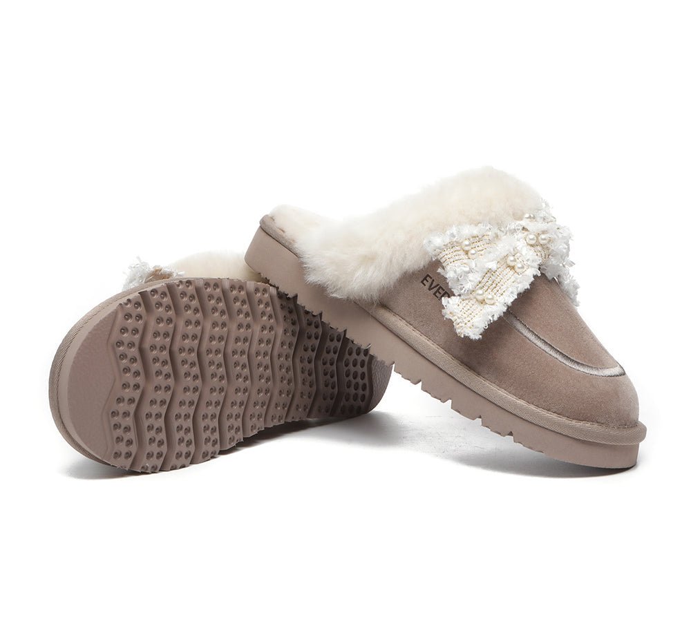 EVERAU® Premium Sheepskin Bow Slipper Women Barbra - UGG Slippers - Brown - AU Ladies 4 / AU Men 2 / EU 35 - Uggoutlet