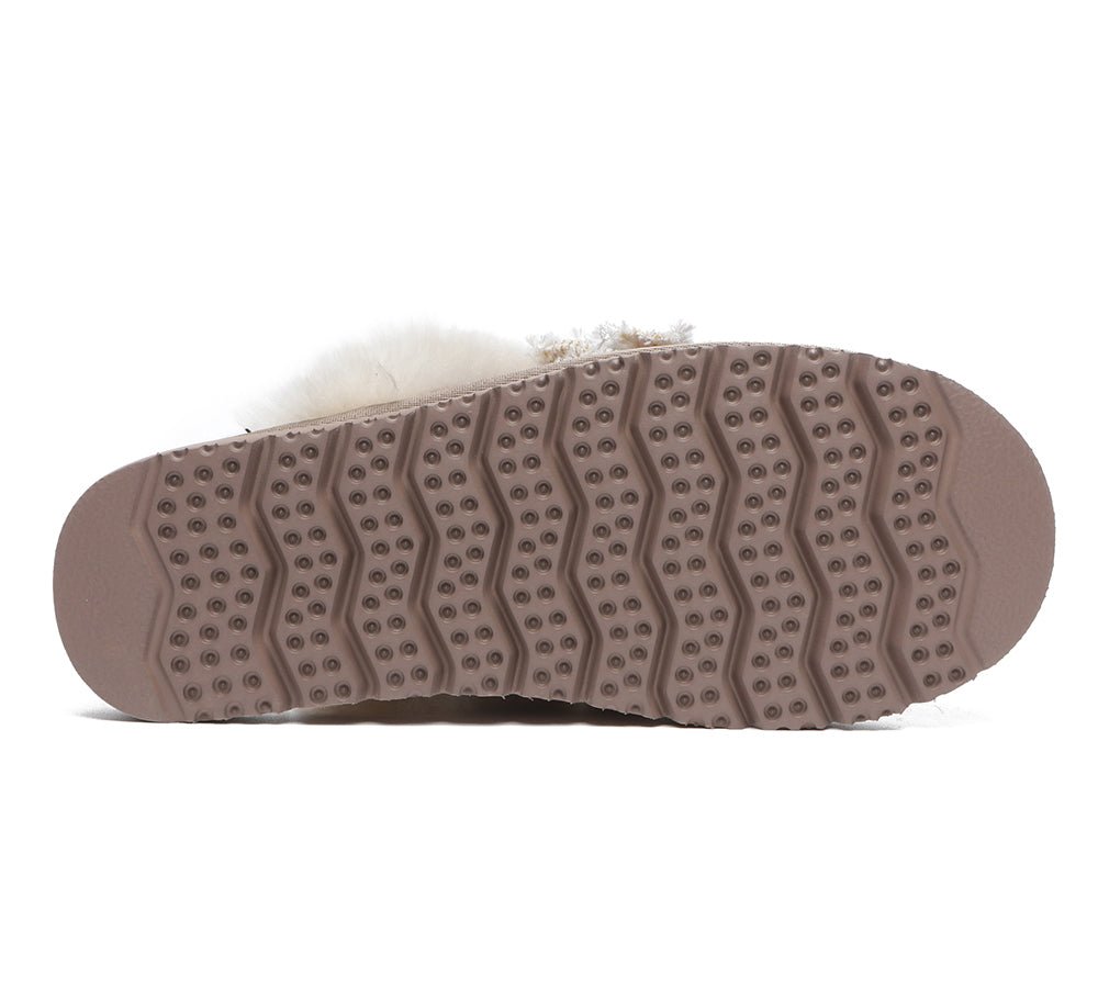 EVERAU® Premium Sheepskin Bow Slipper Women Barbra - UGG Slippers - Brown - AU Ladies 4 / AU Men 2 / EU 35 - Uggoutlet