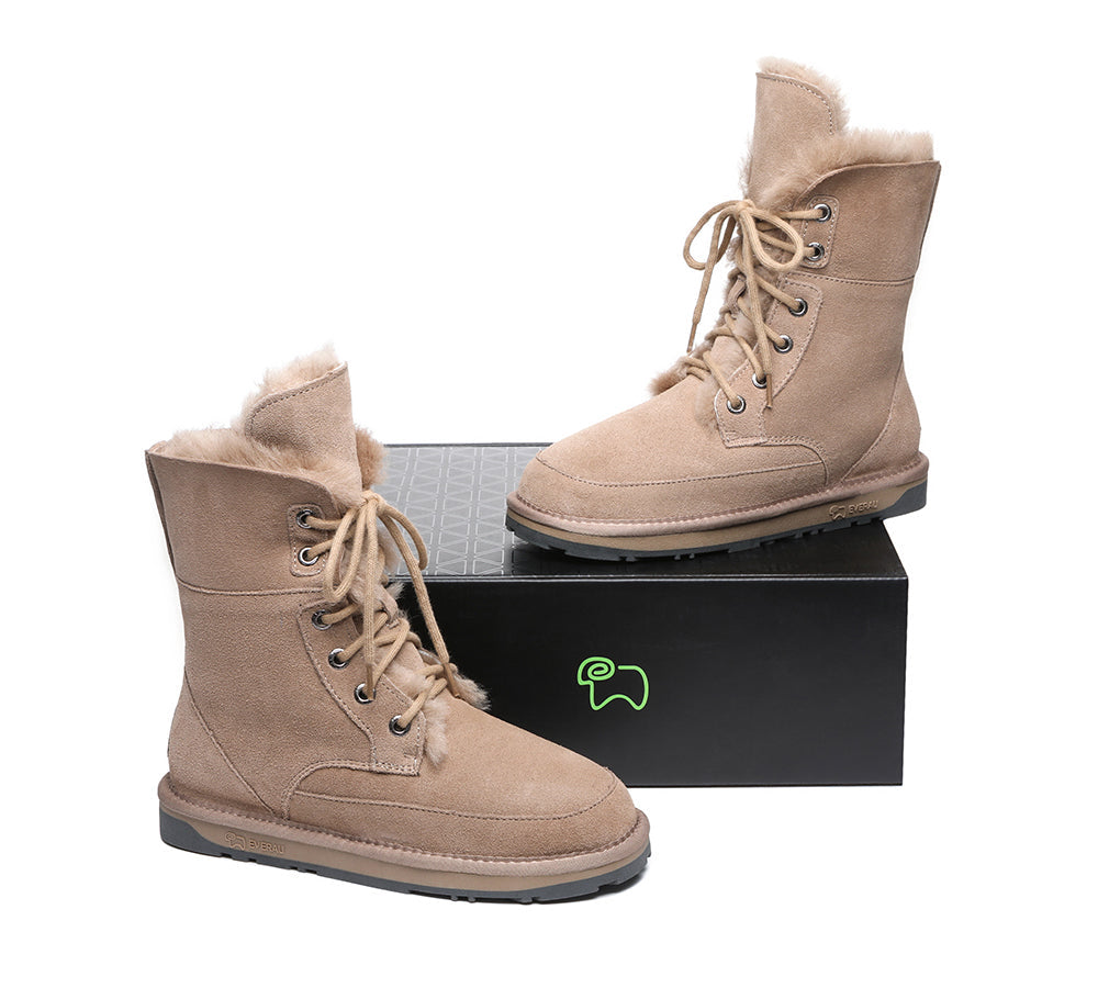 Fashion Boots - Lace Up Ankle Fashion Sheepskin Women Boots Pathfinder