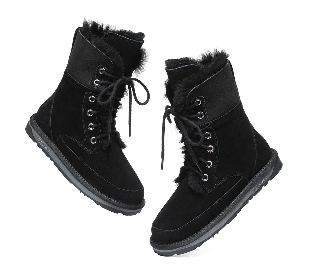 Fashion Boots - Lace Up Ankle Fashion Sheepskin Women Boots Pathfinder