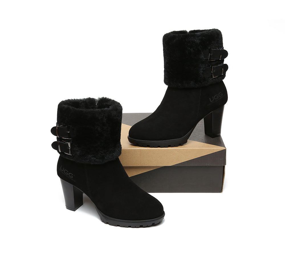 Fashion Boots - Ugg Boots Women Shearling Heels Style Candice
