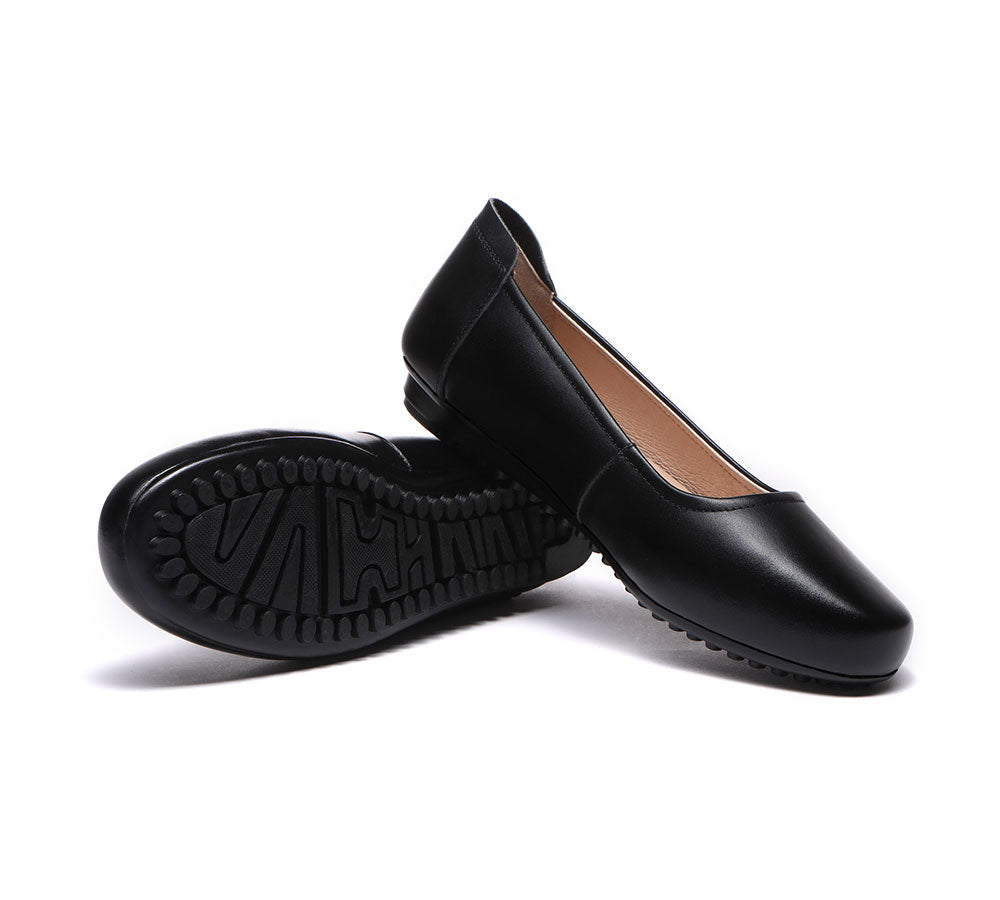 Flats - All-Black Leather Women Ballet Flat Fern