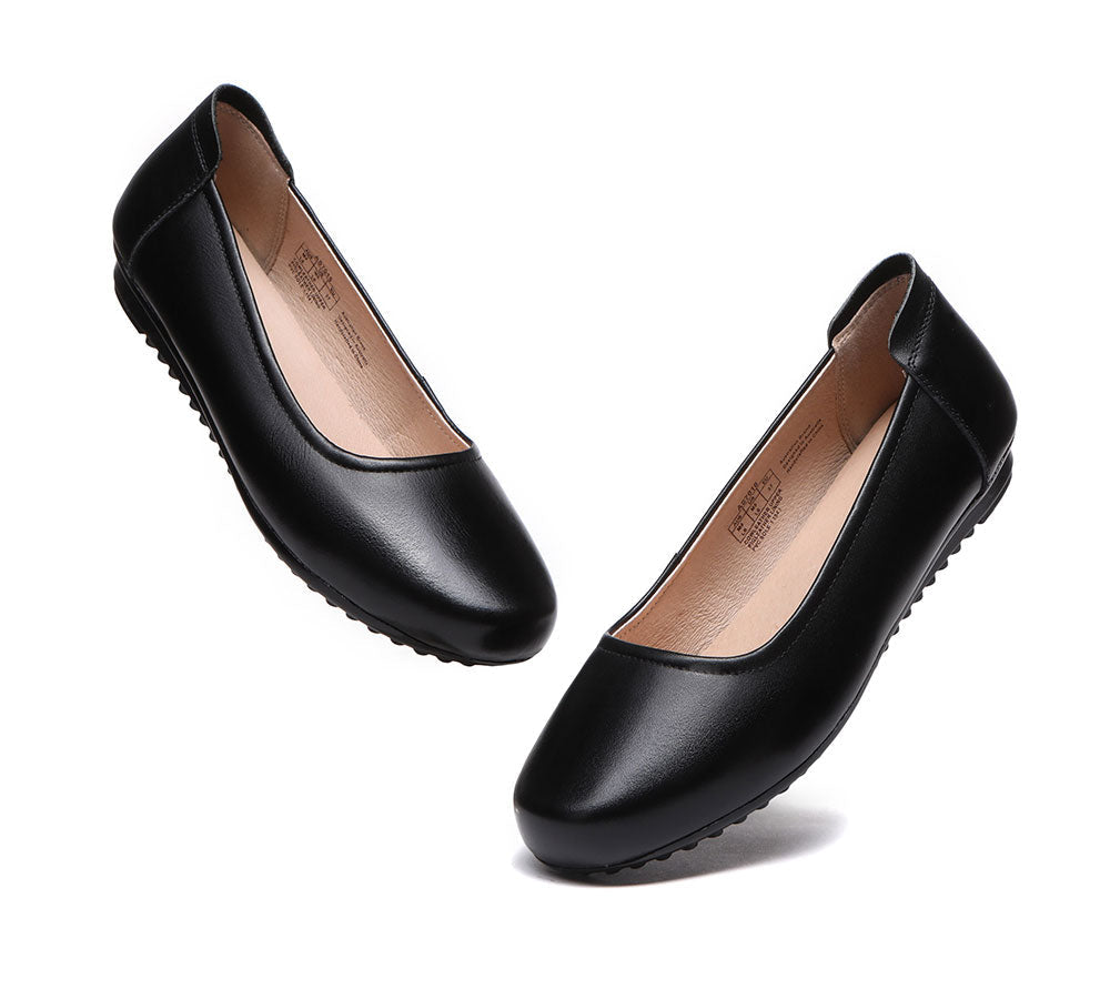 Flats - All-Black Leather Women Ballet Flat Fern