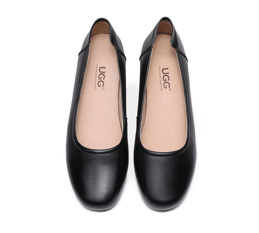 Flats - All-Black Leather Women Ballet Flat Fern