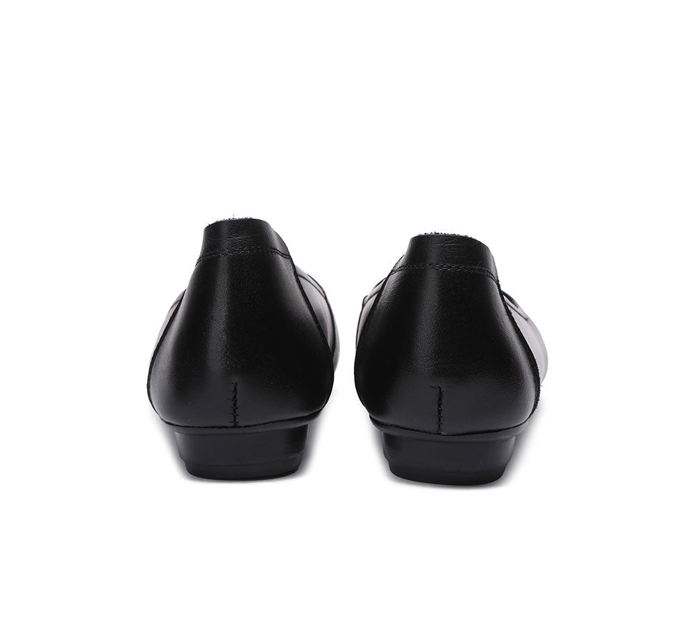 Flats - All-Black Leather Women Ballet Flat Fern