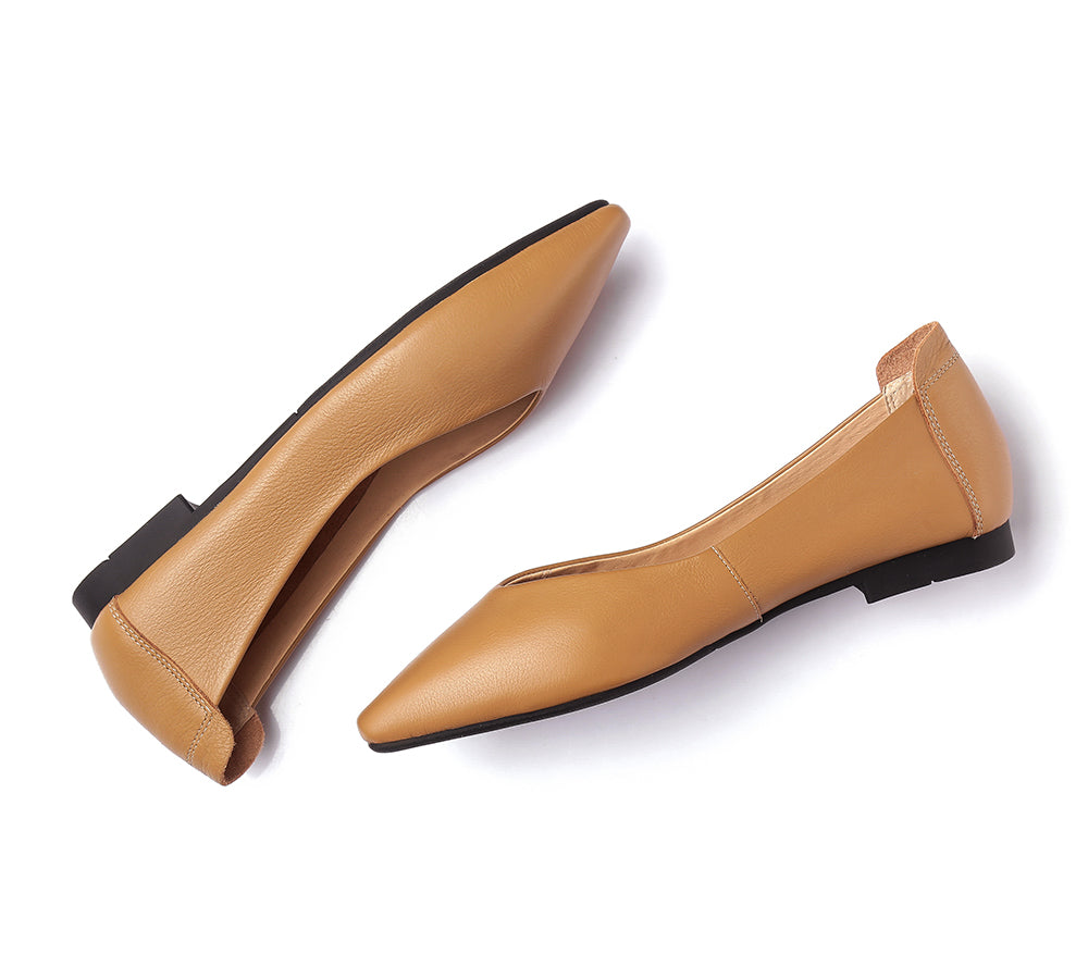 Flats - Pointed Toe Leather Ballet Flats Women Everly