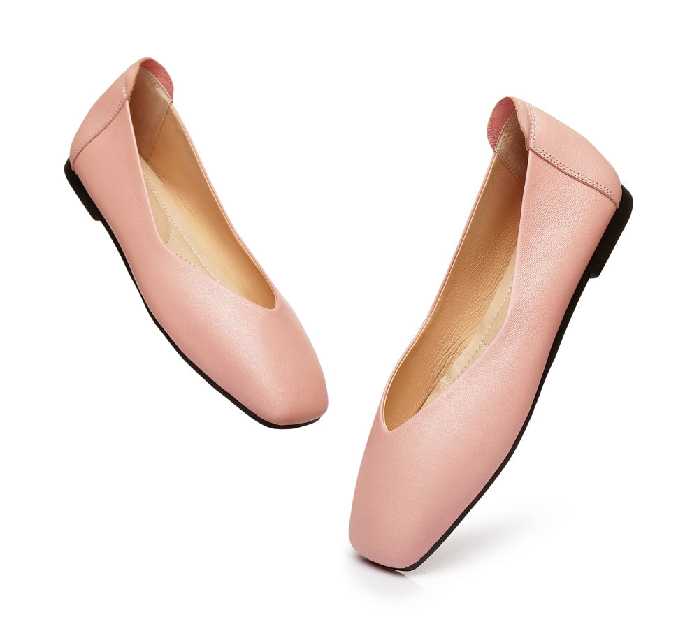 Flats - Square Toe Leather Ballet Flats Women Linda