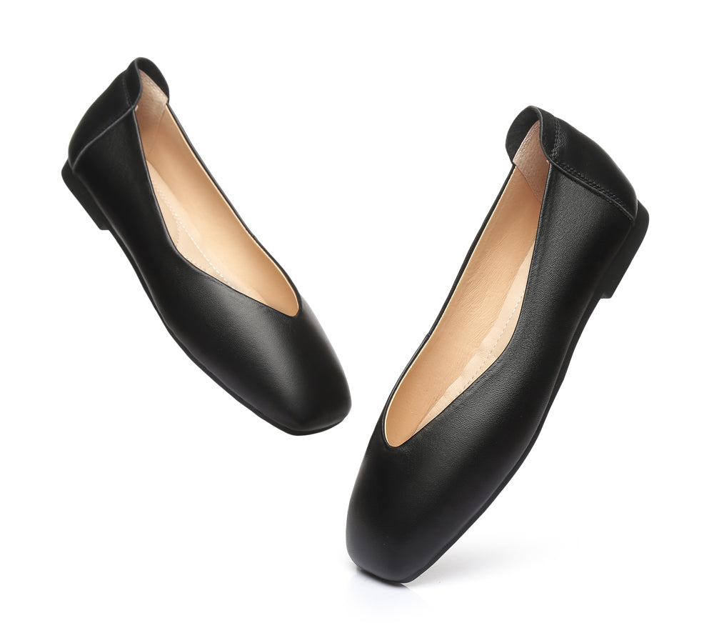 Flats - Square Toe Leather Ballet Flats Women Linda