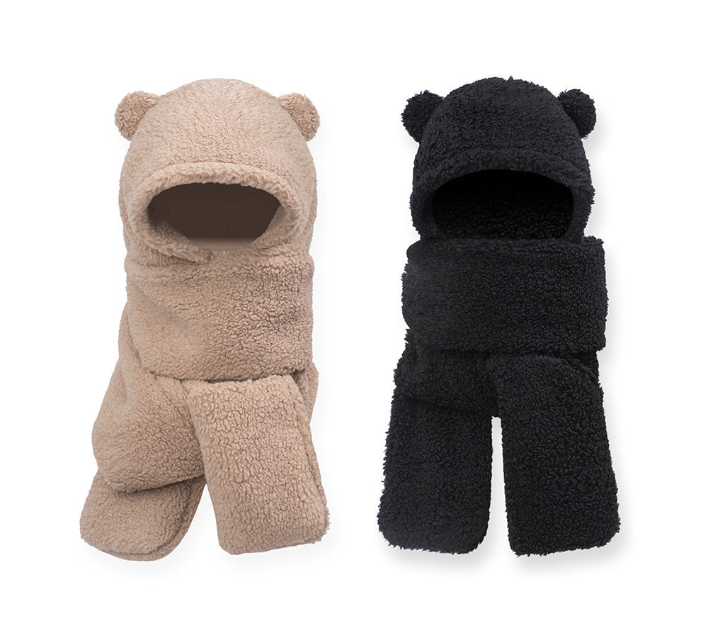 Hats - EVERAUĀ® Hat Scarf And Gloves 3 In 1 Cute Bear Plush Hat