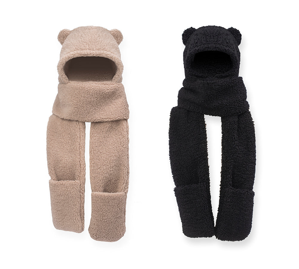 Hats - EVERAUĀ® Hat Scarf And Gloves 3 In 1 Cute Bear Plush Hat