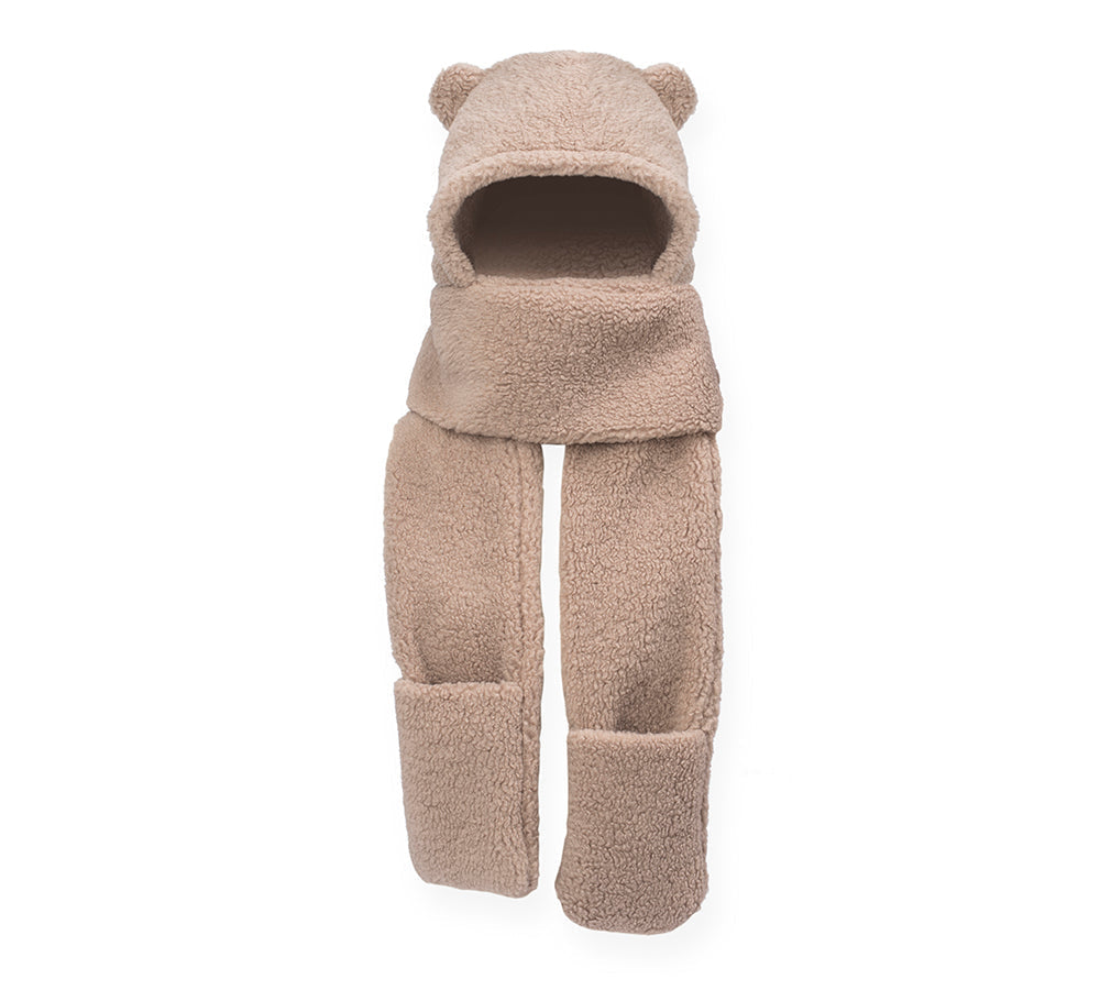 Hats - EVERAUĀ® Hat Scarf And Gloves 3 In 1 Cute Bear Plush Hat