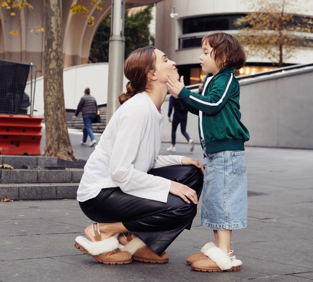 Kids Shoes - AUSTRALIAN SHEPHERDยฎ UGG Kids Sheepskin Wool Slingback Slippers Waffle Plus